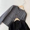 Estilo Europeo y Americano Elegante Comodidad para el Trabajo Agilidad Simple Cuello Redondo Hombrera Lana Traje Casual Chaqueta Corta Top Cárdigan Mujer