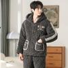 Distribuidor de Pijamas para Hombre con Forro de Polar, Chaqueta de Algodón Acolchada de Tres Capas, Ropa de Casa de Franela para Hombre, Ropa de Estilo Perezoso de Coral Fleece para Hombre
