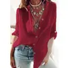 Nuevos Tops de Algodón de Color Puro con Mangas de Tirar, Cuello en V Suelto y Mangas Largas para Mujer, Otoño 2025, Estilo Europeo y Americano