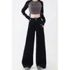 Jeans Negros de Cintura Alta Pierna Ancha para Mujer, Talla Grande de Invierno, Figura de Pera, Sueltos y Adelgazantes, Pantalones Rectos de Nicho para Otoño