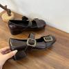 Sapatos Mary Jane Redondos Estilo Retrô Francês para Mulheres com Salto Grosso, Novo Estilo Primavera e Outono 2025, Sapatos de Couro Versáteis Pretos com Fivela