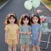 Nuevo Estilo Moda Casual para Niñas Cuello Redondo Manga Corta Pantalones Cortos Rayados para Niños Conjunto de Top y Shorts para Bebé de Verano