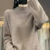 Suéter de lã 100% lã, com gola alta e meia-alta de sete pontos em padrão trançado para mulheres, cor sólida versátil, estilo coreano, suéter básico afunilado