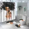 Cortina de Ducha Serie Cabeza de Mujer Morada, Múltiples Diseños Florales, Juego de Tres Piezas para Baño Impreso Digitalmente, Juego de Cuatro Piezas, Gran Cantidad, Excelente Precio