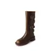 Hebilla de Cinturón Botas de Caballero para Mujer, Botas Largas de Caña Alta, Nuevo Estilo Otoño e Invierno, Piel de Vaca, Punta Redonda, Tacón Medio Grueso, Botas Rectas de Caña Ancha hasta la Rodilla para Mujer