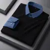 Jersey de Punto de Dos Piezas para Primavera y Otoño con Cuello Contrastante, Suéter de Cachemira de Calidad para Hombre Sin Costuras Pegado Camiseta Interior de Negocios