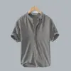 Camisa de Verano 2026 Nueva de Algodón y Lino con Cuello Mao y Manga Corta para Hombre, Transpirable, Holgada, Versátil, Top Casual para Hombre