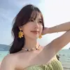 [Té de Durazno] Isla Vacacional Pendientes Hechos a Mano de Girasol Pendientes de Flor Grande Exagerados Personalizados de la Costa