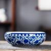 Jingdezhen Tanque de Peces Cerámico Pezera Pequeña de Escritorio Cerámica Redonda Pequeño Tanque de Peces Maceta de Nenúfar Pecera de Peces Dorados Tortuga Pintada a Mano