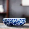 Jingdezhen Tanque de Peces Cerámico Pezera Pequeña de Escritorio Cerámica Redonda Pequeño Tanque de Peces Maceta de Nenúfar Pecera de Peces Dorados Tortuga Pintada a Mano