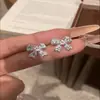 Pendientes de Encaje con Lazo y Estampado de Leopardo en Esmalte Azul Estilo Coreano para Mujer, Accesorios Dulces y Geniales de Alta Gama, Joyería de Oreja de Nicho