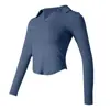 Tops Esportivos para Mulheres, Gola Lapela, Slim Fit Elástico, Roupa de Yoga Emagrecedora, Roupa Fitness de Pilates, Camiseta de Manga Longa, Top de Yoga