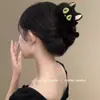 Presilha de Cabelo de Pelúcia Gato Heterocromático Preto Fofo para Mulheres 2025 Outono/Inverno Nova Presilha Tubarão para Trás da Cabeça