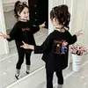 Camiseta de manga larga de algodón puro para niñas, nuevo estilo coreano otoño 2026, top estampado versátil para niños mayores, estilo primavera y otoño
