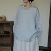 Blusa fina de manga larga estilo Zen de Owis, holgada, cuello redondo, textura desgastada, camisa protectora solar artística y casual