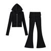 Conjunto Sexy de Dos Piezas Europeo y Americano para Mujer Sudadera Cardigan Sexy Ajustada con Capucha de Manga Larga + Pantalones de Cintura Baja con Puños