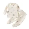 Conjunto de ropa interior sin costuras para bebé para otoño e invierno, tops y pantalones térmicos para bebé, pijamas de algodón puro de cintura alta protectores de barriga para niños y niñas, ropa para el hogar