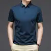 Polo de Seda de Hielo Dagging Sin Rastro 2024 para Hombre Verano Cuello Solapa Camiseta Joven y de Mediana Edad Elástica Casual Manga Corta