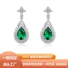 Brincos de Prata S925 com Esmeralda Cultivada para Mulheres Zhou Hengfu Jewelry Estilo Europeu e Americano Gota Incrustada com Diamantes Brilhantes Brincos Vintage