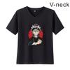 Série Cruzada Novo Rioman Trevo de Quatro Folhas Preto Periférico Estampado Moda Feminina Gola V Casais Manga Curta T