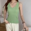 Camiseta de punto fina de tirantes para otoño e invierno, chaleco de encaje con cuello en V, prenda exterior sin mangas para mujer, top versátil nuevo