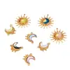 Colar, Brincos, Pulseira Acessórios Populares Transfronteiriços em Aço Inoxidável com Pingente de Sol e Lua que Pinga Óleo Design Retrô Francês