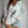 Camiseta de manga larga para mujer, corte holgado, cuello en V, estampado animal 3D digital interesante, transfronteriza, al por mayor