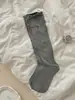 Calcetines Serie Miu para Mujer, Calcetines Finos Transparentes de Color Sólido para Pantorrilla de Primavera y Verano, Costura Sin Costuras Borde Enrollado Moño Calcetines Largos Blancos Holgados JK