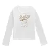 Top de manga larga para mujer, nuevo estilo primavera y otoño, cuello en U, hombro normal, estampado de gato de dibujos animados, corte ajustado, favorecedor, camiseta básica de moda para mujer