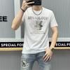 Verão Nova Camiseta de Manga Curta Masculina Top Slim-fit Hot Drilling Bear All-match Mercerizado Algodão Preto Roupas Trendy Ins Europeu