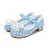 Zapatos de Princesa para Niña con Forro de Terciopelo, Zapatos de Cristal, Zapatos Azules de Elsa, Tacones Altos con Lazo de Lentejuelas, Zapatos de Princesa Elsa
