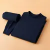 Novo conjunto de roupa íntima térmica masculina 100% algodão, roupas e calças de outono para homens de meia-idade e idosos, 100% algodão, fino, sem felpa, gola redonda média