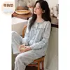 Pijama de Algodón Nube para Mujer con Almohadillas en el Pecho, Estilo Delgado para Primavera y Otoño, Manga Larga y Pantalón Largo, Dulce y Sencillo, Ropa de Casa Holgada para Mujer