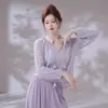 Vestido de gasa fluido de danza clásica con lazos holgados, hermoso cubrimiento, atuendo moderno de práctica de danza china