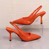 Sandalias de Tacón de Aguja Sexy de Punta Fina de Color Sólido para Mujer 2025 Verano Nuevo Estilo de Punta Cerrada con Correa Trasera Brillantes Versátiles de Moda Tacones Altos