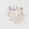 Conjunto de Duas Peças de Roupa e Calça para Meninas, Estilo Primavera e Outono, Conjunto Elegante de Algodão Puro Princesa para Bebês Meninas