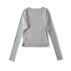 Ap25557-25 Otoño Estilo Coreano Ajuste Delgado Cuello Oscilante Color de Contraste Falso Dos Piezas Manga Larga Jersey Manga de Murciélago Camiseta Superior