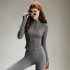 Conjunto de yoga adelgazante para mujer, chaqueta deportiva con cremallera y cuello alto, pantalones de yoga de cintura alta para control de abdomen, conjunto para correr y fitness al aire libre