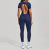 Europeo y Americano Otoño e Invierno Tridimensional Sin Espalda Ajustado Manga Corta Pantalones Una Pieza Deportivo Una Pieza Yoga 88201