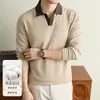 Camisa Polo de manga comprida para homem para comércio exterior transfronteiriço, camiseta com gola de lapela para outono e inverno, camada interna de modal, roupas masculinas da moda