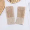 Luvas de Pelúcia Quentes Meio Dedo Femininas Inverno Tricotadas Proteção de Pulso Dedos Livres Versátil Tela Sensível ao Toque Escritório Estudante Escrita