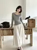 2026 Nueva Camiseta Negra de Manga Larga para Mujer, Primavera, Otoño, Invierno, Hombros Descubiertos, Adelgazante, Minimalista, Camiseta Base de Principios de Otoño 0058