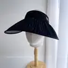 Sombrero de Sol de Moda con Pliegues Brillantes de Ala Ancha para Mujer, Verano, con Decoración de Mariposa Metálica, Sombrero de Protección Solar, Sombrero de Sol