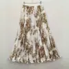Falda plisada estampada de gasa estilo japonés coreano, falda midi, cómoda, casual, adelgazante, cintura alta, adelgazante, dobladillo súper ancho, falda larga