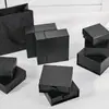 Caja de Joyería de Papel Artístico Patrón Lenny Negro, Caja de Regalo para Anillo Colgante Pendiente, Caja de Embalaje para Joyería, Caja de Joyería Negra