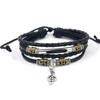 Joyería Japonesa y Coreana Pulsera Simple Versátil de Nota Moda Multicapa de Perlas Cuerda de Cuero Tejida Ajustable Pulsera Pequeña de Pez