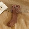 2024Ins Calcetines de Bebé de Punto con Lazo Grande de Estilo Nuevo para Otoño e Invierno, Color Sólido, Medianos-Altos, Largos