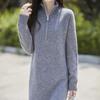 Vestido suéter de longitud media con media cremallera para mujer, cuello alto medio, vestido de punto europeo