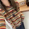 Suéter de Rayas Chic de Moda Estilo Coreano Top de Moda 2026 Otoño/Invierno Nuevo Jersey de Punto Holgado Cuello Redondo