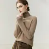 Nuevo suéter de cachemir 100% puro para otoño e invierno con bordes enrollados, cuello alto superpuesto, corte ajustado, versátil, cálido y versátil top de punto básico